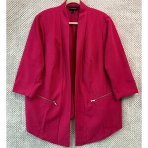 Lane Bryant Blazer 24 Fuchsia Pink Open Front Zip Pockets Mid Length 3/4 Sleeve